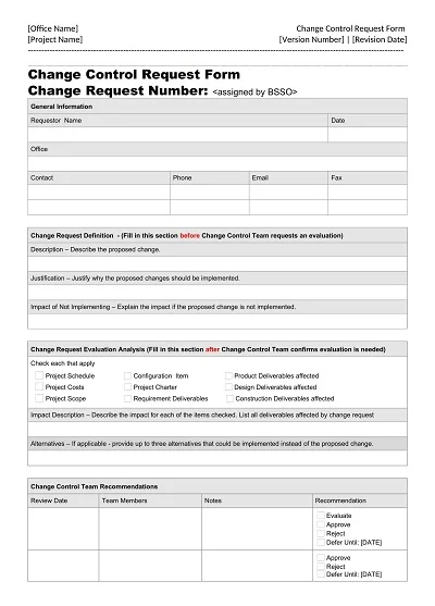 Change Control Request Form Template