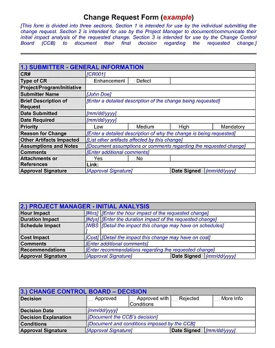 Change Request Form Sample Doc