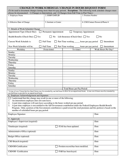 Change of Schedule Request Form Template