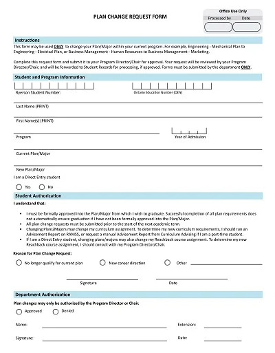 Plan Change Request Form Template