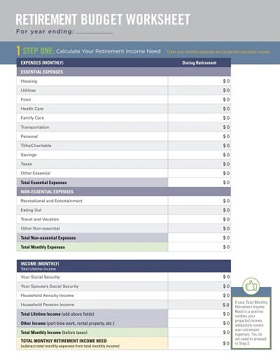Retirement Monthly Budget Worksheet Template