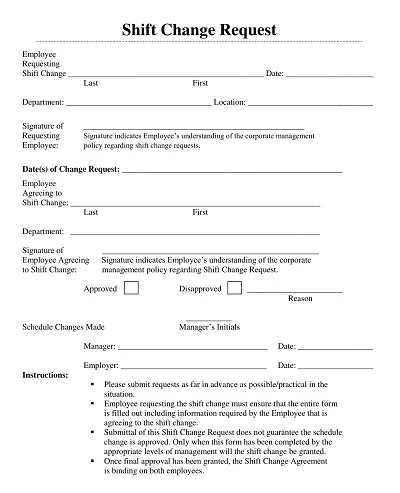 Shift Change Request Form Template