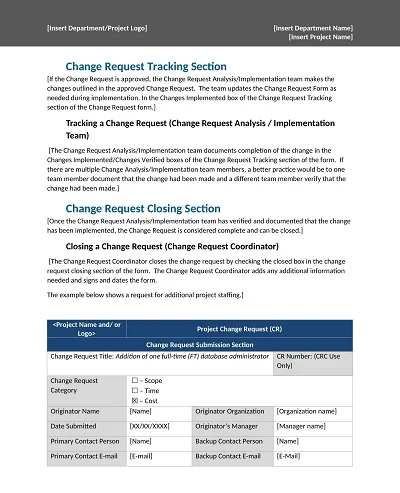 Simple Change Request Form Template
