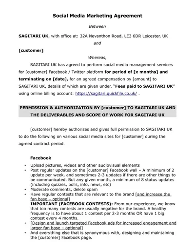 Simple Social Media Marketing Contract