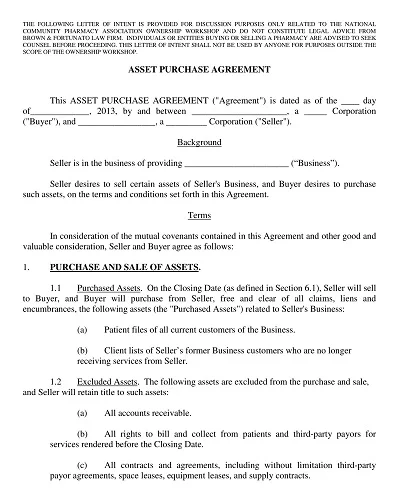 Asset Purchase Agreement Template PDF