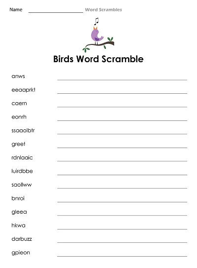 Birds Word Scramble