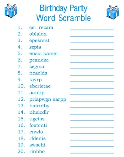 Birthday Party Word Scramble