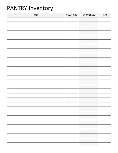 Blank Pantry Inventory Template