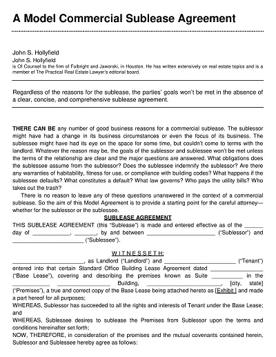 Commercial Sublease Agreement Template