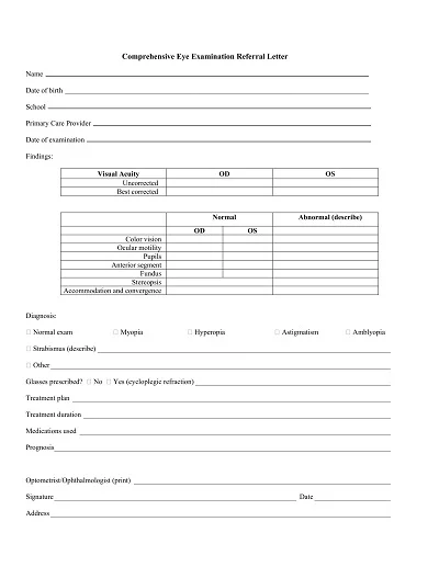 Comprehensive Eye Examination Referral Letter