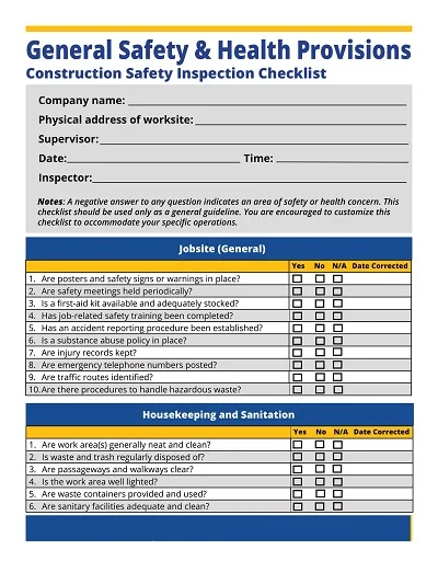 Construction Safety Inspection Checklist