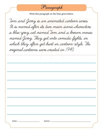 Cursive Paragraph TomAndJerry Worksheet