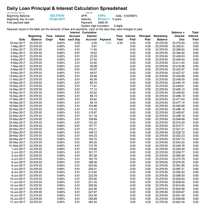 Daily Loan Principal and Interest Calculation