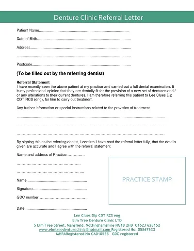 Denture Clinic Referral Letter