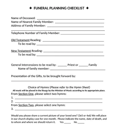 Editable Funeral Planning Checklist