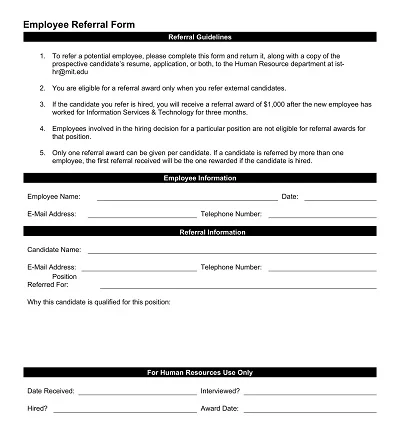 Employee Referral Form Template Word