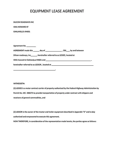 Equipment Lease Agreement Template