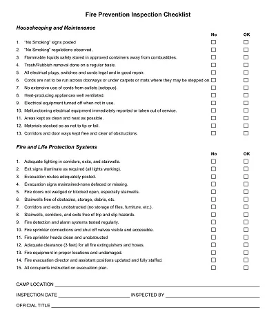 Fire Prevention Inspection Checklist