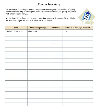 Food Freezer Inventory Template