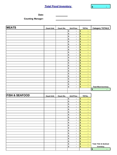 Food Inventory Excel Template