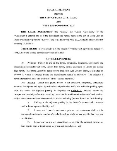 Food Truck Park Lease Agreement Template