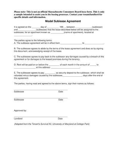 General Model Sublease Agreement Template