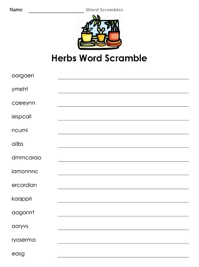 Herbs Word Scramble