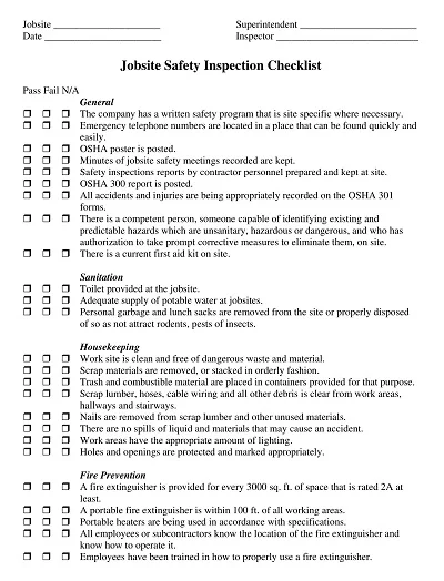 Jobsite Safety Inspection Checklist