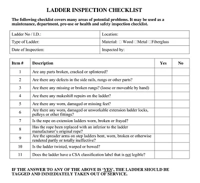 Ladder Safety Inspection Checklist