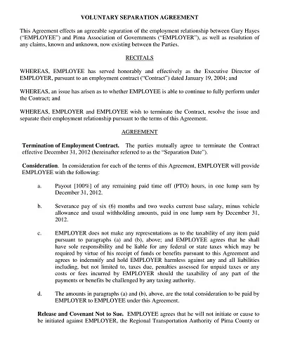 Mutual Employment Separation Agreement