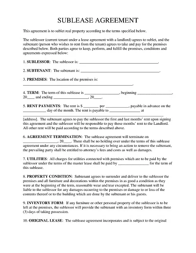 Notarized Landlord Sublease Agreement Template