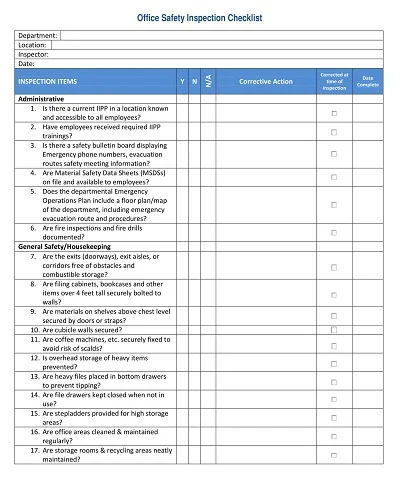 Office Safety Inspection Checklist