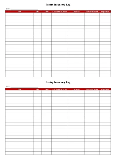 Pantry Inventory Log Template