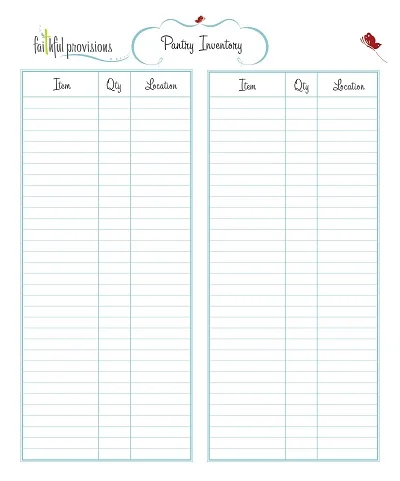 Pantry Inventory Sheet Template