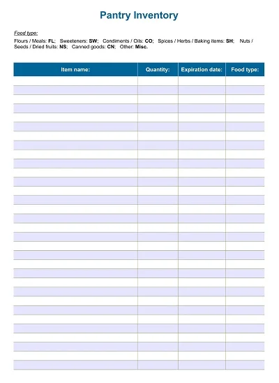 Pantry Inventory Template PDF