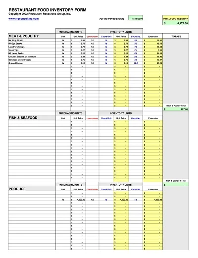 Pantry Kitchen Restaurant Inventory Template