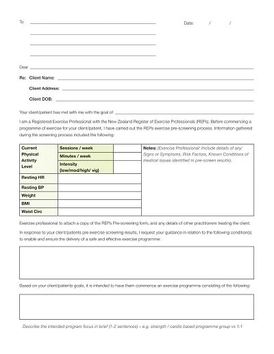 Pre Screening Health Referral Letter