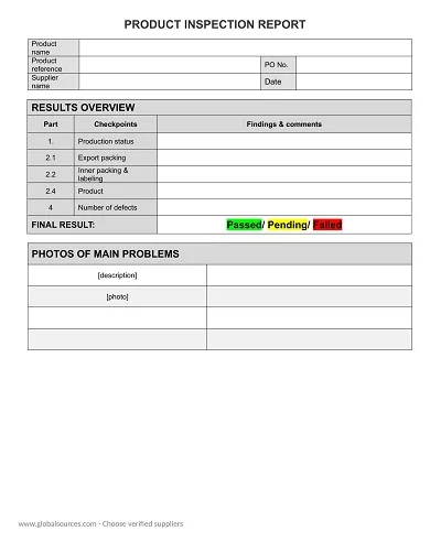 Product Inspection Report Template