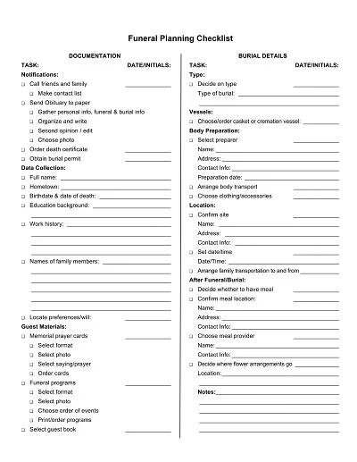 Professional Funeral Planning Checklist