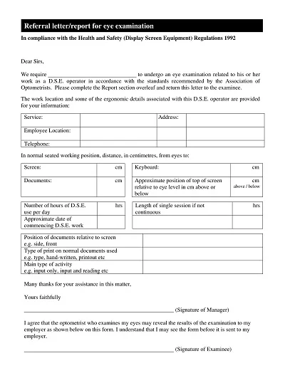 Referral Letter Report for Eye Examination