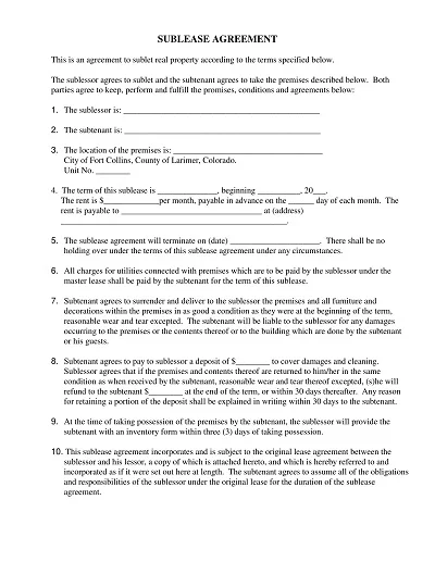 Residential Sublease Agreement Template