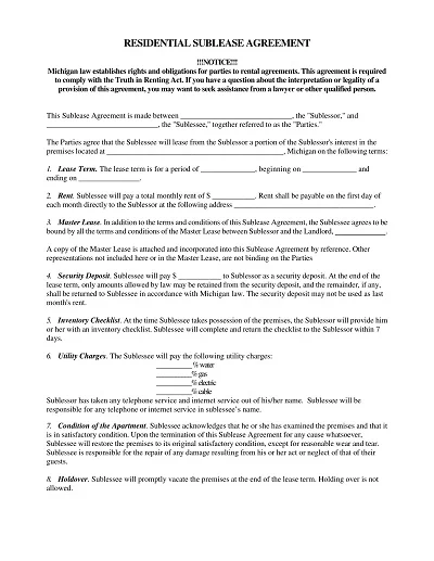 Residential Sublease Business Agreement Template