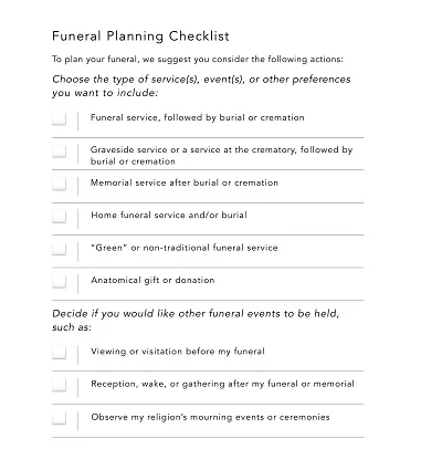 Sample Funeral Planning Checklist