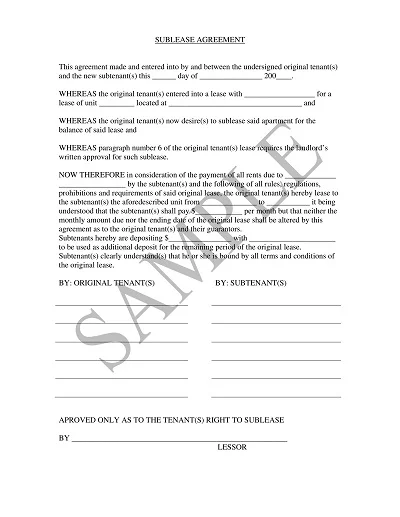 Sample Sublease Agreement Template