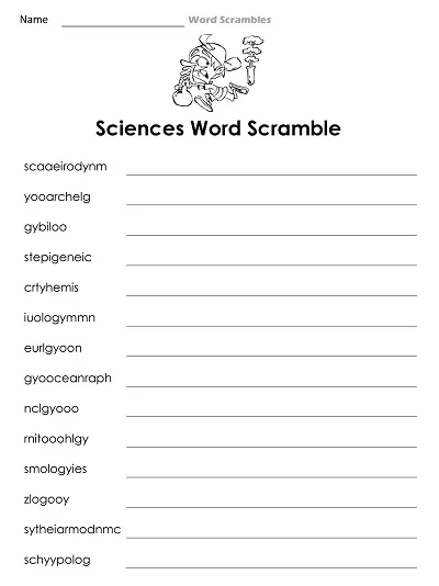 Sciences Word Scramble