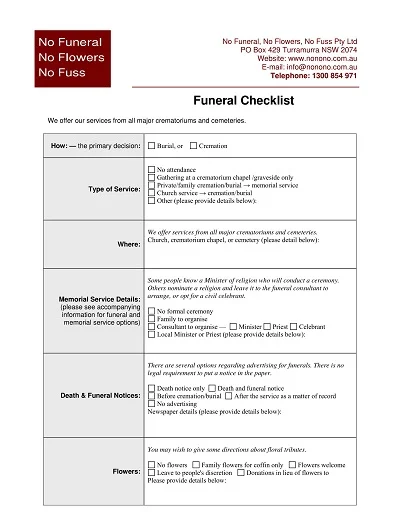 Simple Checklist for Funeral