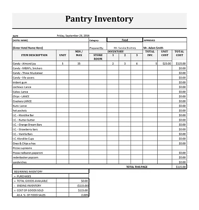 Simple Pantry Inventory Template