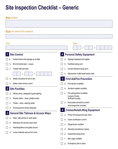 Site Safety Inspection Checklist