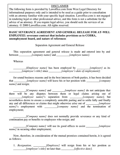 Standard Employment Separation Agreement