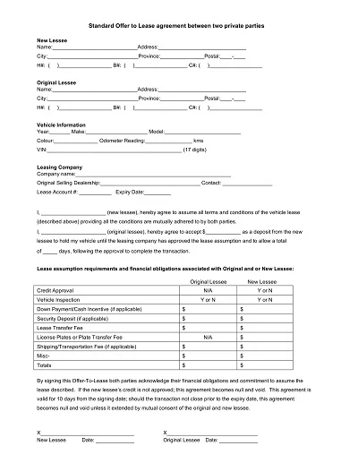 Standard Offer Lease Agreement Template